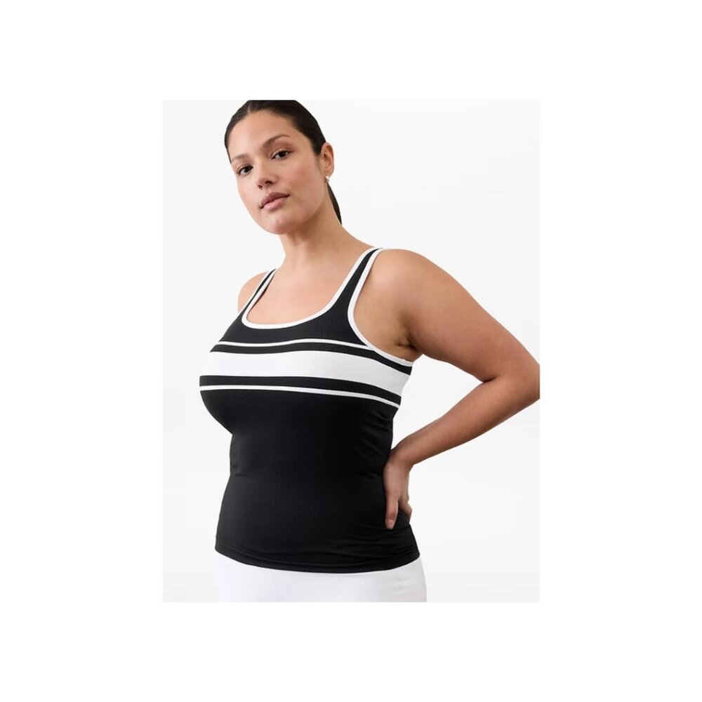 Athleta Renew Seamless Square Neck Tank Black/White Strip Sz M